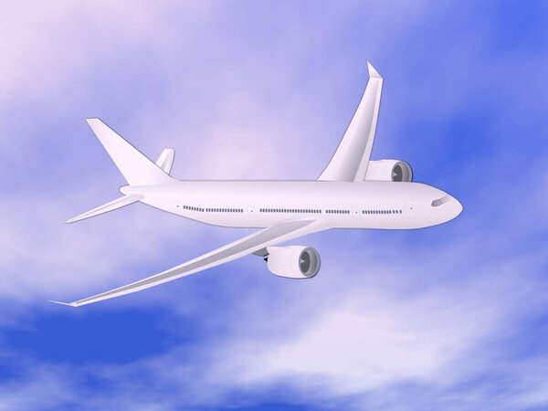 Airplane flying in the sky - 3D render