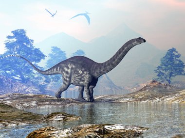 Apatosaurus dinozor yürüyüşü - 3D görüntüleme