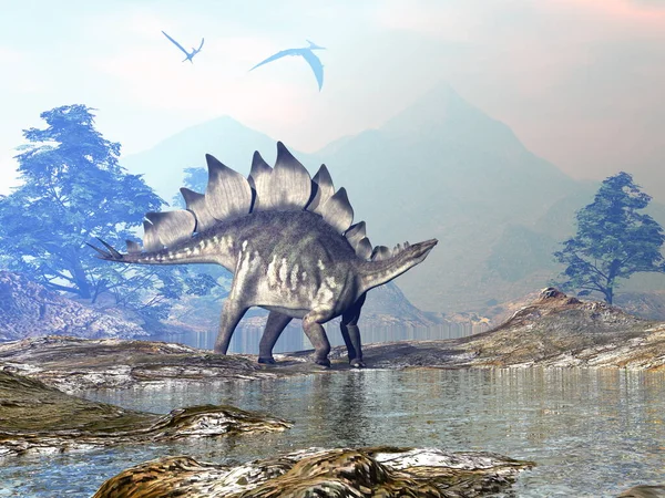 Caminata de dinosaurios Stegosaurus - 3D render — Foto de Stock