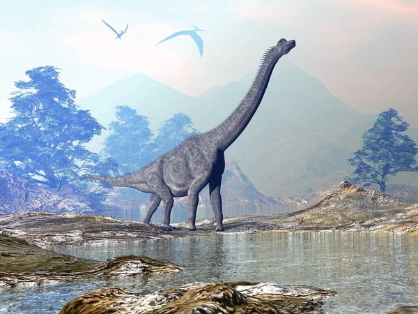 Brachiosaurus dinozor yürüyüşü - 3 boyutlu görüntüleme — Stok fotoğraf