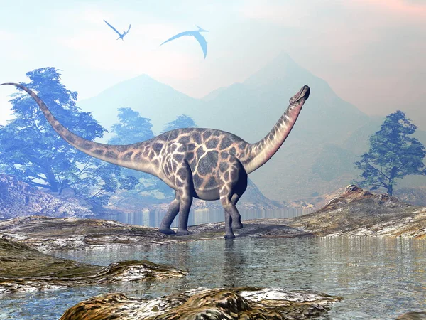 Dicraeosaurus dinossauro andando - renderização 3D — Fotografia de Stock