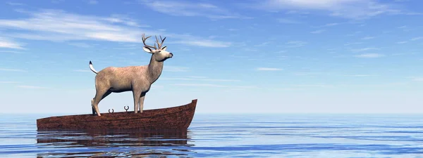 Buck de pie en un barco de madera - 3D render —  Fotos de Stock