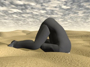 Businessman burying his head in the sand - 3D render clipart