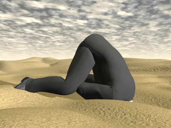 Businessman burying his head in the sand - 3D render — Stock Photo, Image