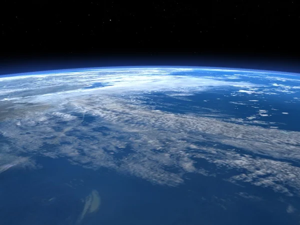 行星地球地平线在空间三维渲染 — 图库照片