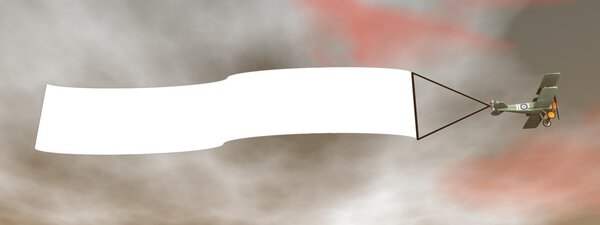 Биплан самолета тянет рекламный баннер - 3D рендеринг
