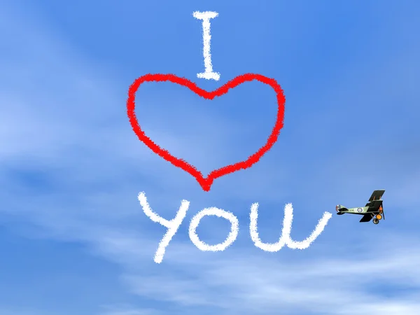 Love message from biplan smoke - 3D render — Stock Photo, Image