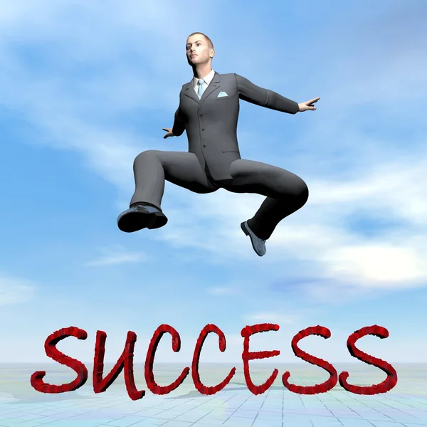 Businessman jumping upon success word - 3D render — Stock Photo, Image