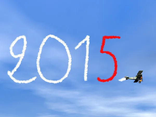 New year 2015 text from biplan smoke - 3D render — Stock Photo, Image