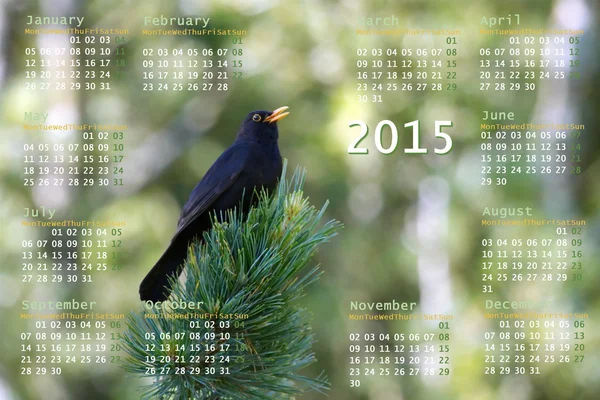 Calendario europeo 2015 anno con uccello nero — Foto Stock