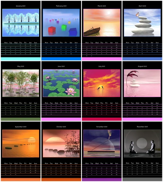 Europeiska 2015 årskalender med zen bilder — Stockfoto