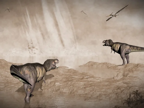 Avslutning av dinosaurer som følge av meteorittnedslag i Yucatan, Mexico - 3D render – stockfoto