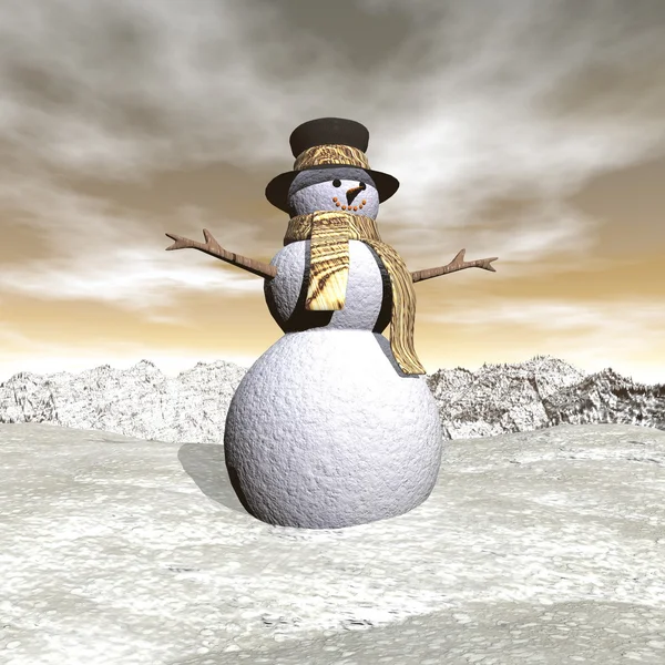 Schneemensch am Abend - 3D-Darstellung — Stockfoto