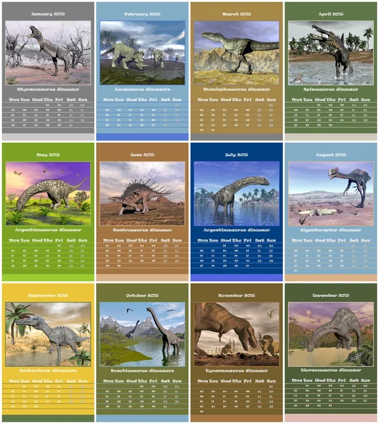 European 2015 year calendar with dinosaurs — Stock Photo, Image