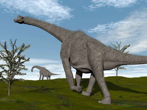 Dinossauros braquiossauros caminham - renderização 3D — Fotografia de Stock