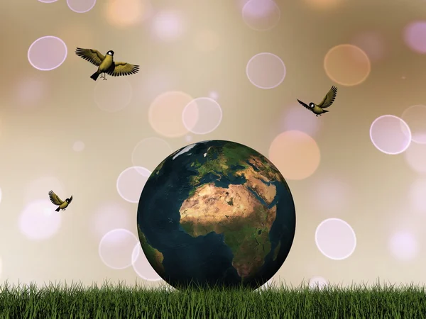 Earth and birds - 3D render — Stock Photo, Image