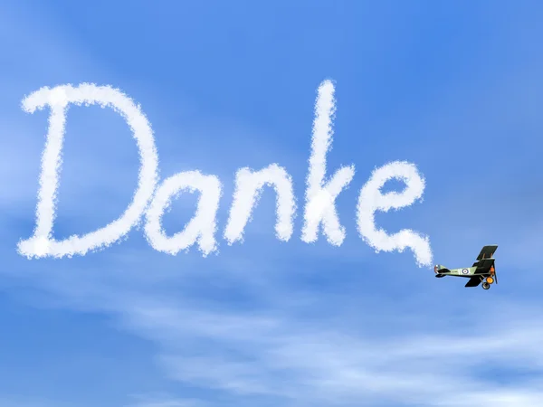 Danke, german thank you message, from biplan smoke - 3D render — Stock Photo, Image