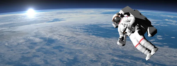 Astronaut or cosmonaut flying upon earth - 3D render — Stock Photo, Image