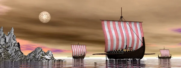 Drakkars ou navires vikings - rendu 3D — Photo