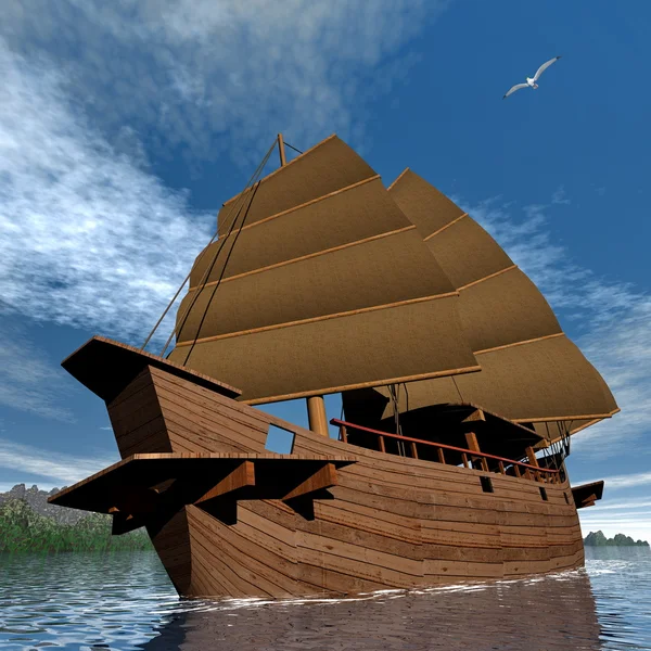 Oriental junk boat - 3D render — Stok Foto