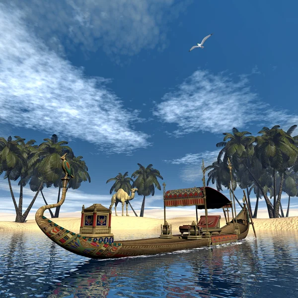 Barcaza sagrada egipcia con trono - 3D render —  Fotos de Stock