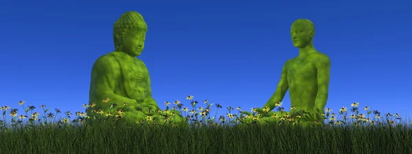 Yeşil meditasyon - 3d render — Stok fotoğraf