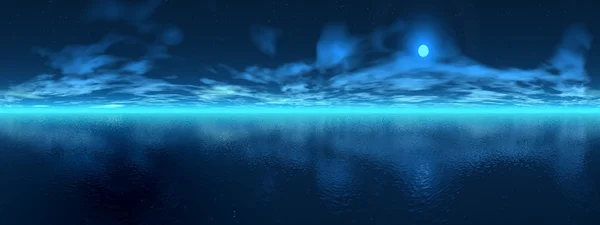 Noc nad oceanem - 3d renderowania — Zdjęcie stockowe