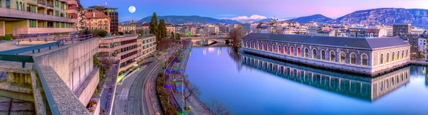 Bfm, building and rhone river, Genf, Schweiz — Stockfoto