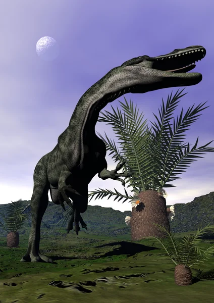 Rugido de dinosaurios Monolophosaurus - 3D render — Foto de Stock