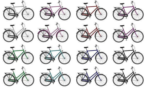 Ensemble de bicyclettes masculines et féminines colorées - rendu 3D — Photo