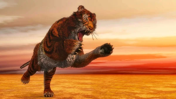 Salto del tigre - 3D render —  Fotos de Stock