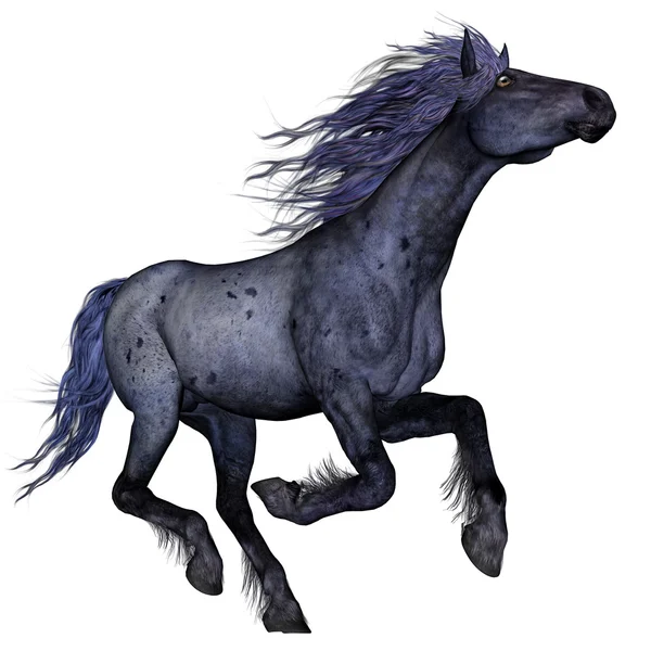 Caballo azul negro corriendo - 3D render —  Fotos de Stock