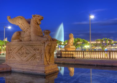 Brunswick anıt, Cenevre, İsviçre, Hdr yakınındaki aslan heykeli