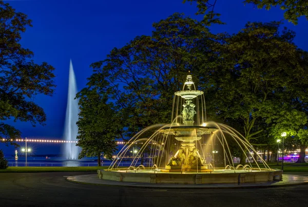 Fountain at the English garden, Geneva, Switzerland, HDR — Stock Photo, Image