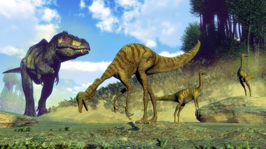 Tyrannosaurus rex gallimimus Dinozorların - 3d render şaşırtıcı