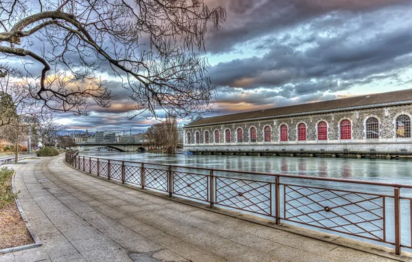 BFM, promenade and Rhone river, Geneva, Switzerland, HDR — Stock Photo, Image