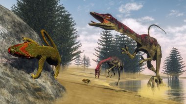 Compsognathus Dinozorların - 3d render