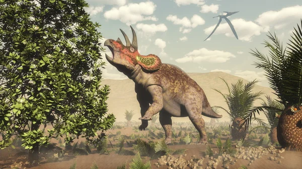 Triceratops φαγητό σε magnolia δέντρο - 3d καθιστούν — Φωτογραφία Αρχείου