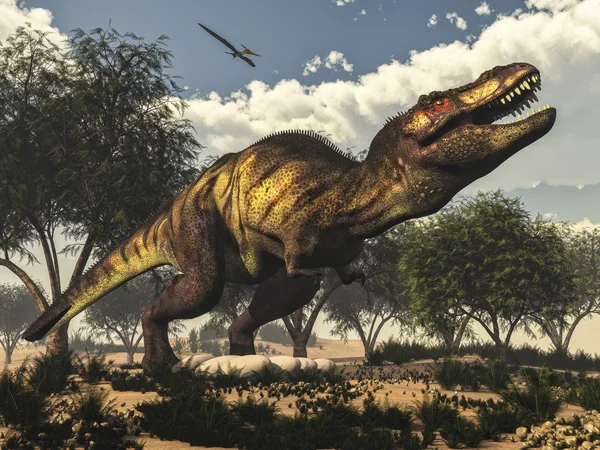 Δεινόσαυρος Tyrannosaurus rex, προστατεύοντας τα αυγά - 3d καθιστούν Φωτογραφία Αρχείου