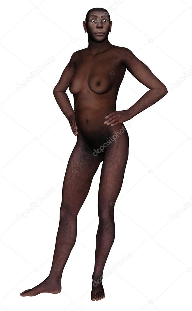 Female homo erectus standing- 3D render