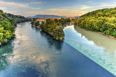 Rhone ve Arve Nehri'nin izdiham, Cenevre, İsviçre, Hdr