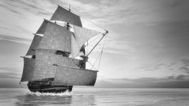 Old detailed ship HSM Victory, vintage style - 3D render clipart