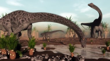 Diplodocus dinozorlar - 3d render içki olacak sürüsü