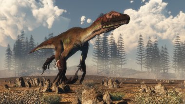 Utahraptor dinozor çöl - 3d render içinde