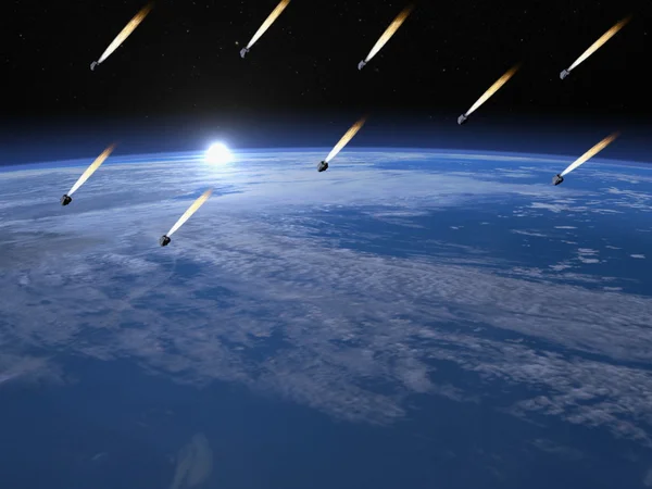 Meteorite shower - 3D render — Stockfoto