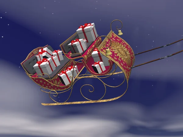 Christmas Santa sleigh full of gifts - 3D render — Stock Photo, Image
