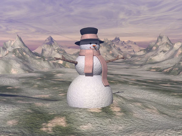 Snowman by sunset - 3D render — Stock Photo, Image