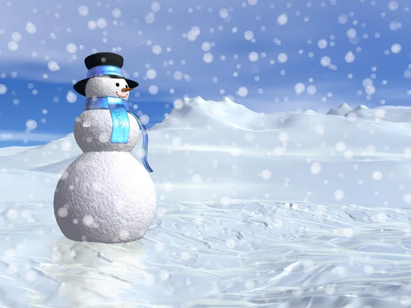 Snowman przez zimowe - 3d render — Zdjęcie stockowe