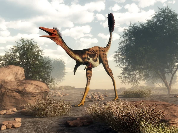 Mononykiem dinozaurów w pustyni render 3d — Zdjęcie stockowe