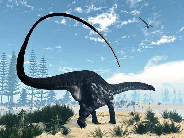 Apatozaur dinozaurów w pustyni render 3d — Zdjęcie stockowe